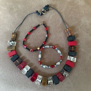 3-Piece Beaded Costume Jewelry Set | Bold Red, Black & Crystal Tones